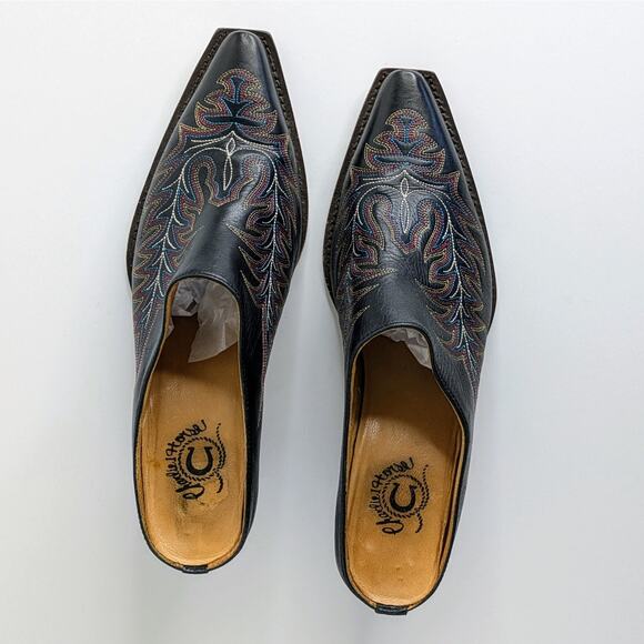 Charlie 1 Horse Shoes Womens 8.5 Black Mules Heels Leather Cowboy Slip On Pointy - Picture 12 of 16